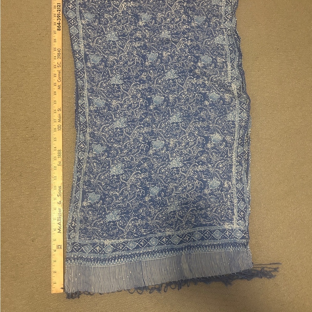 Blue Floral Scarf with Fringe